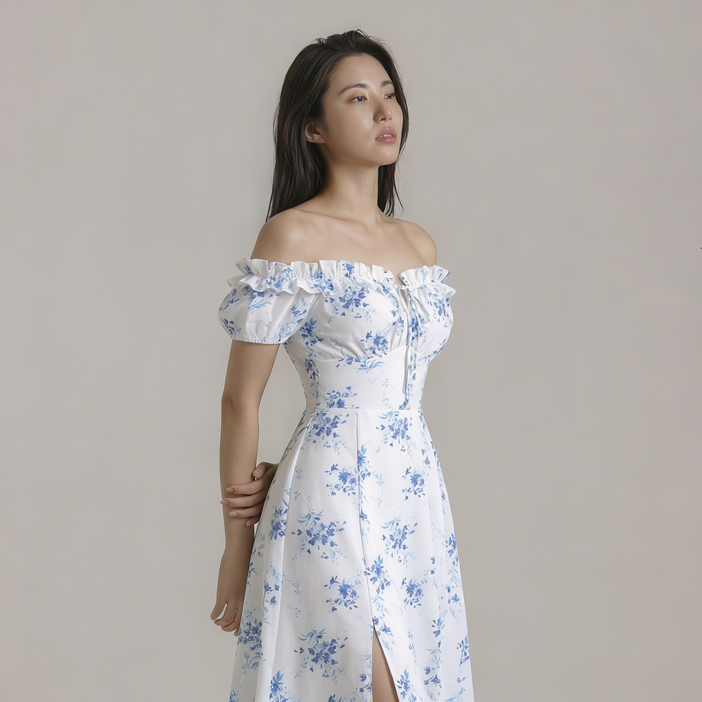 Цветочное платье на модели — результат примерки