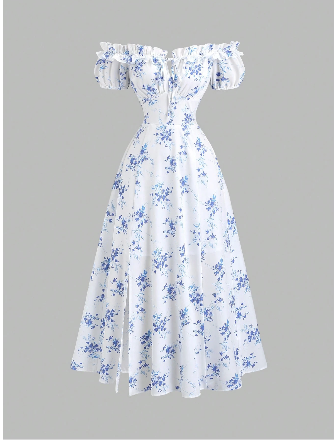 Цветочное платье с открытыми плечами — товарное фото